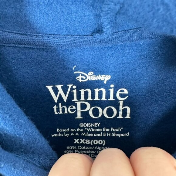 Disney Winnie the Pooh Embroidered Dark Blue Hooded Sweatshirt Size 00 XS Casual - Picture 4 of 5